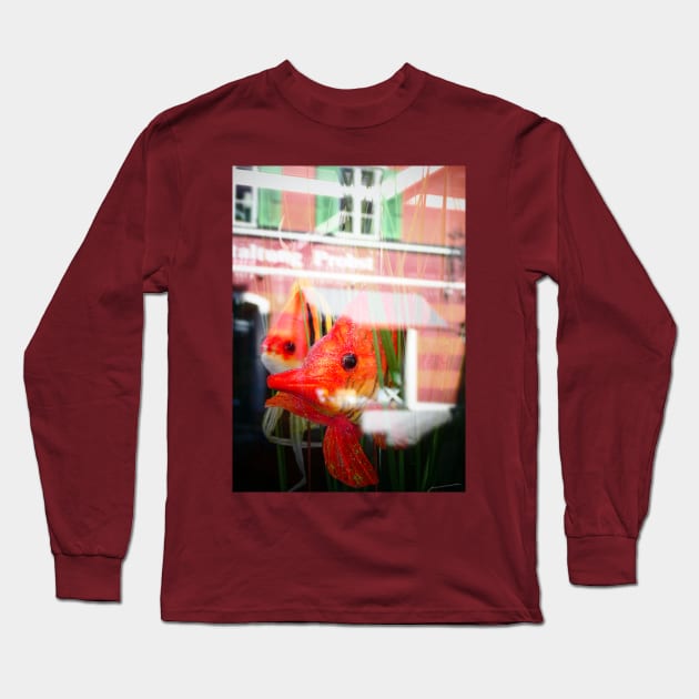 Something Fishy, some large goldfish against a towns reflections Long Sleeve T-Shirt by JonDelorme